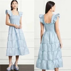Hillhouse Home Ellie Nap Dress in Blue/White Snowflake Brocade